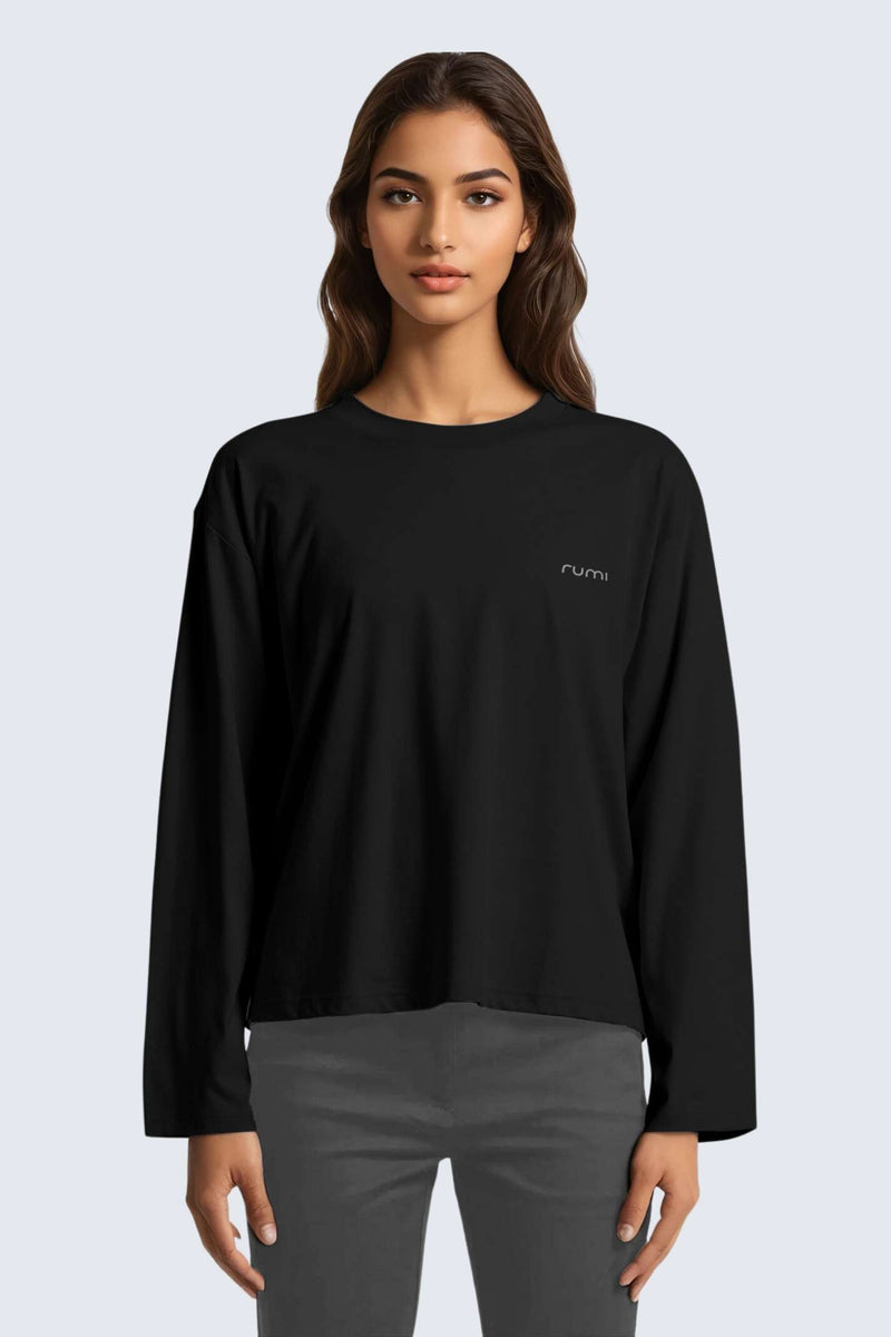 W Moon Tee Short Oversize Long-Sleeve - Black