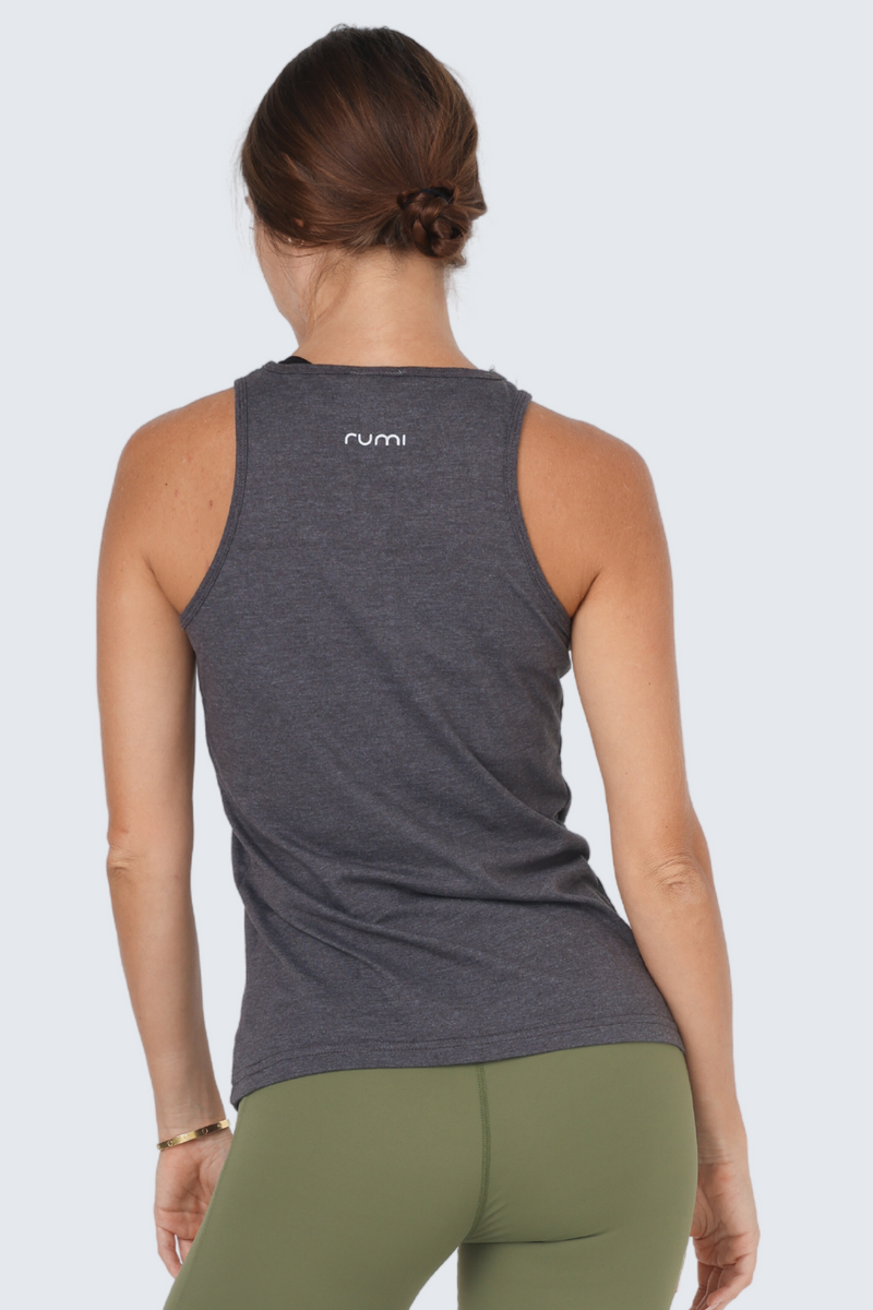 W Moon High-Neck Racerback Tank- Graphite Heather