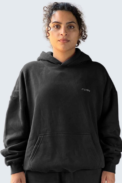 Rumi Earth - U Moon Dento Sweatshirt Oversize Fleece + Hoodie - Black - 