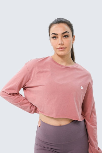 Rumi Earth - W Moon Cropped Tee Long - Sleeve - Dusty Rose - R111311RSP - Tops