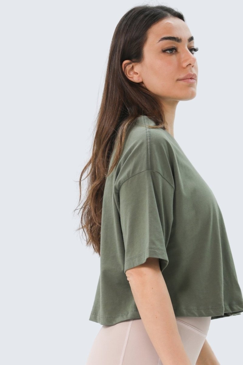 Rumi Earth - W Moon Oversized Cropped Tee - Olive - R111112OLP - Tops