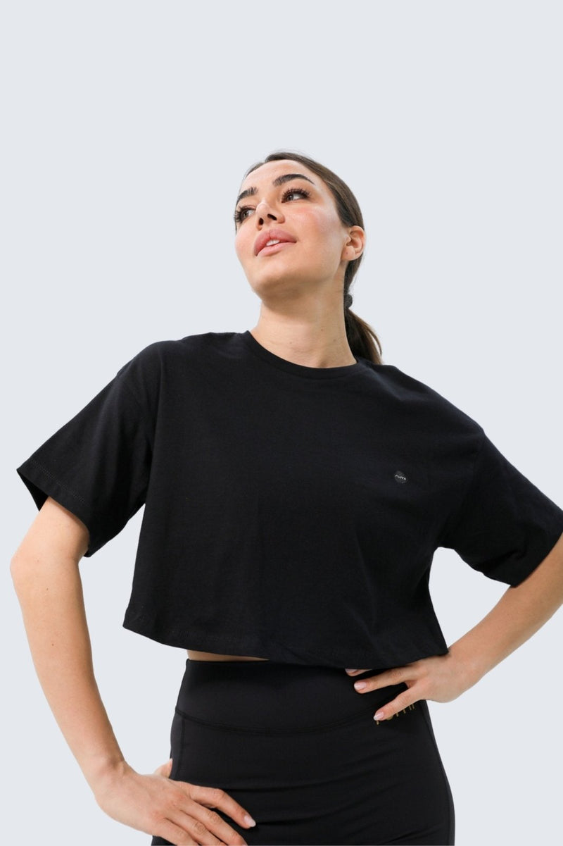 Rumi Earth - W Moon Tee Oversized Cropped - Black - R111112BKP - Tops