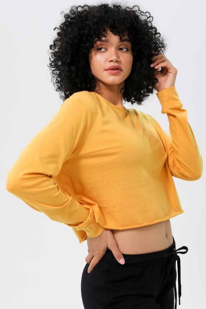 Rumi Earth Moon Cropped Tee Long Sleeve - Turmeric 3